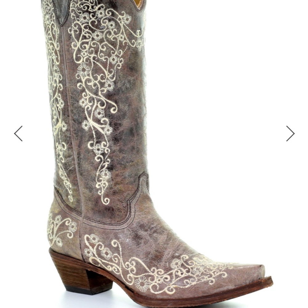 CORRAL BROWN CRATER WITH BONE EMBROIDERY COWGIRL BOOTS